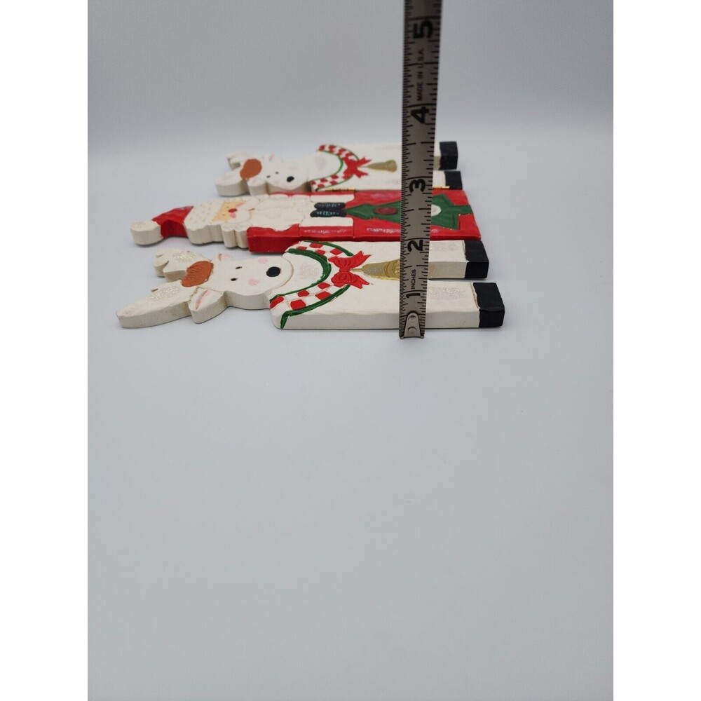 VTG Christmas Wood Decorative Folding Screen Santa & Reindeers Holiday Decor - Picture 7 of 12